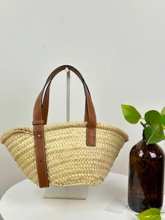 Loewe Small Raffia Woven Basket Bag - Tan