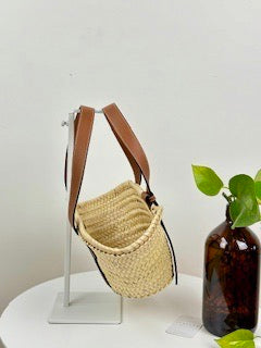 Loewe Small Raffia Woven Basket Bag - Tan