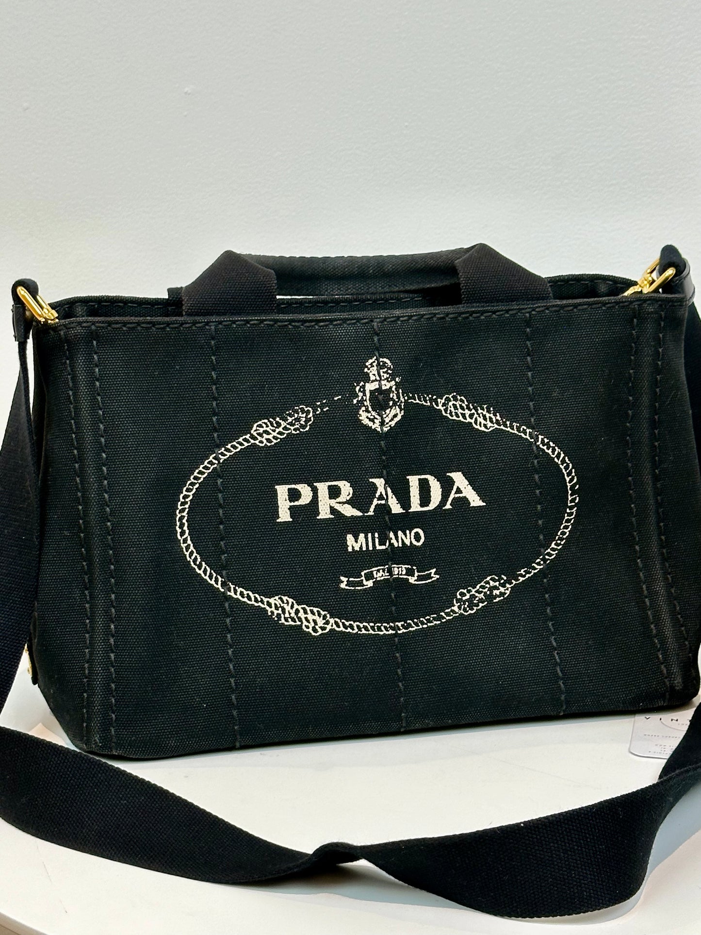 Prada Canapa Black Canvas Tote/2-way Bag