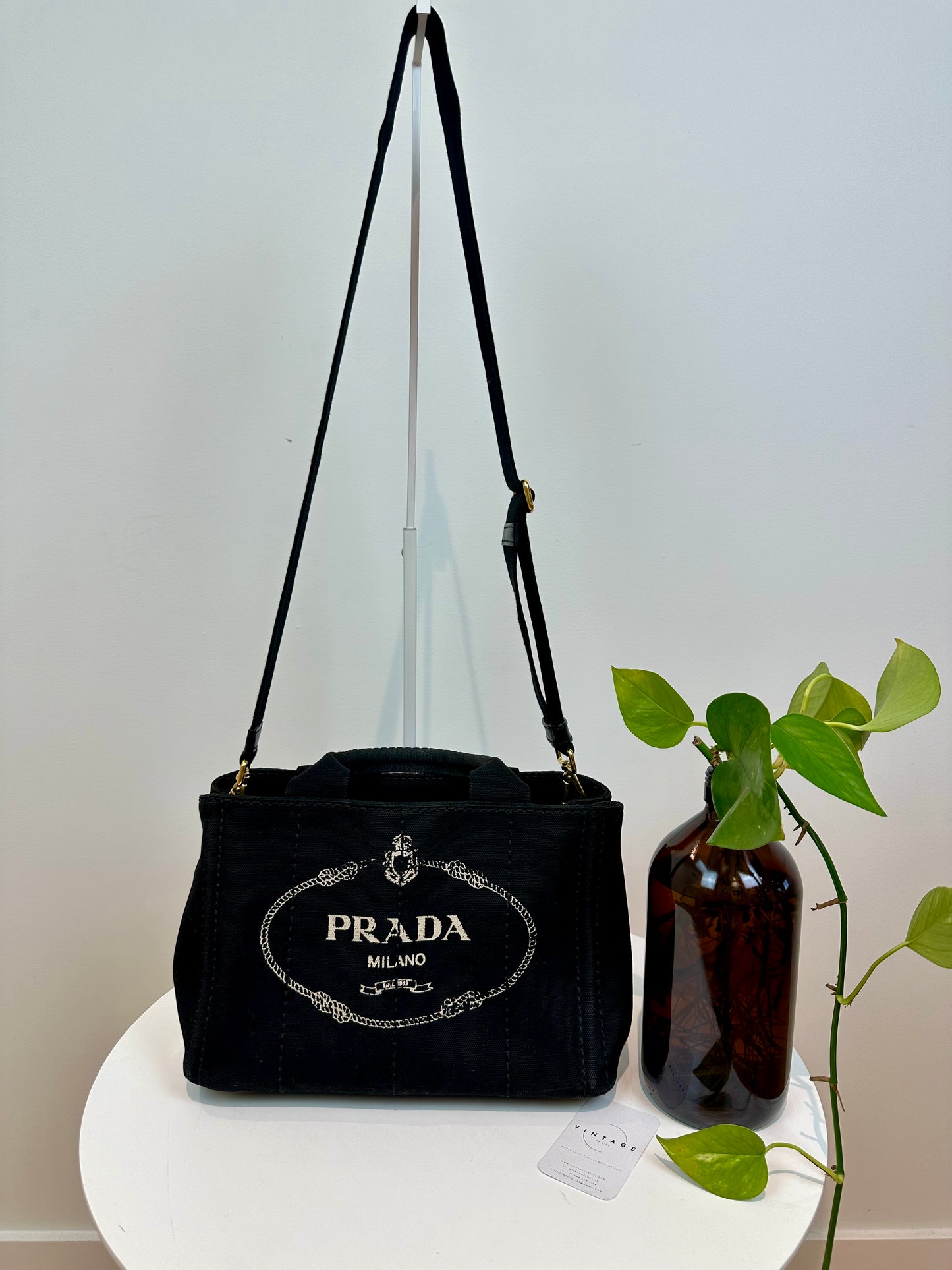 Prada Canapa Black Canvas Tote/2-way Bag