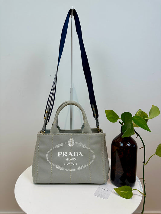 Prada Canapa Canvas Tote/2-way Bag in Grey